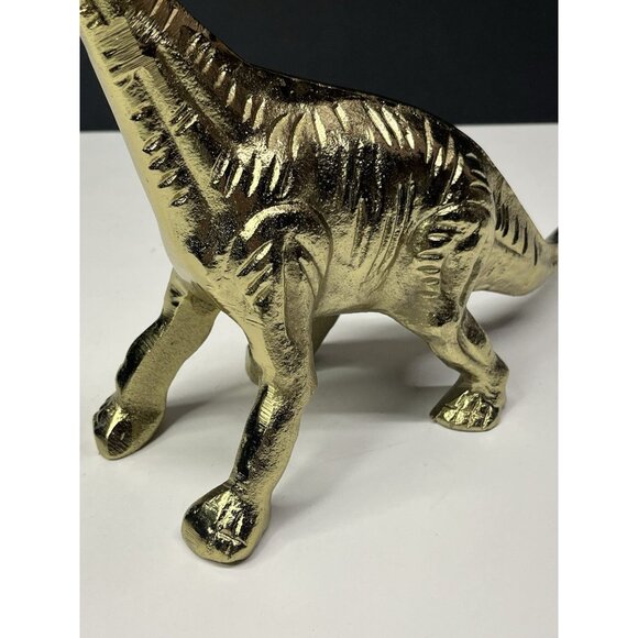Metal Dinosaur Sculpture Figurine Brachiosaurus 13" X 10" Gold Dino Decor Figure - Picture 9 of 11